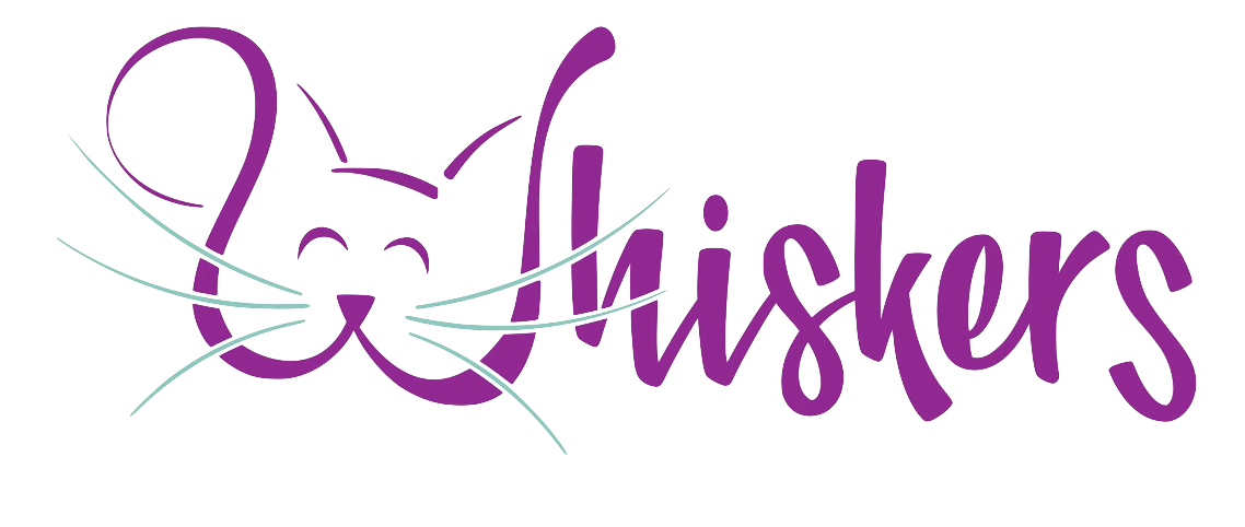 The Whiskers logo - a W stylized to look like a cat leads a breezy sans serif spelling of the word.